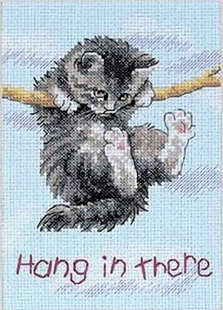 Hang in There Cat Counted Cross Stitch Kit