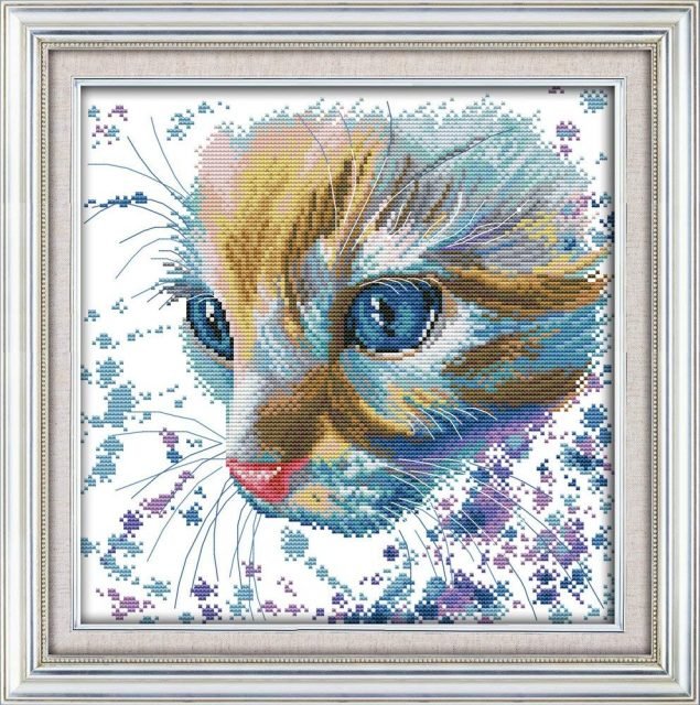 Maydear Cross Stitch Stamped Kits - Watercolor Cat