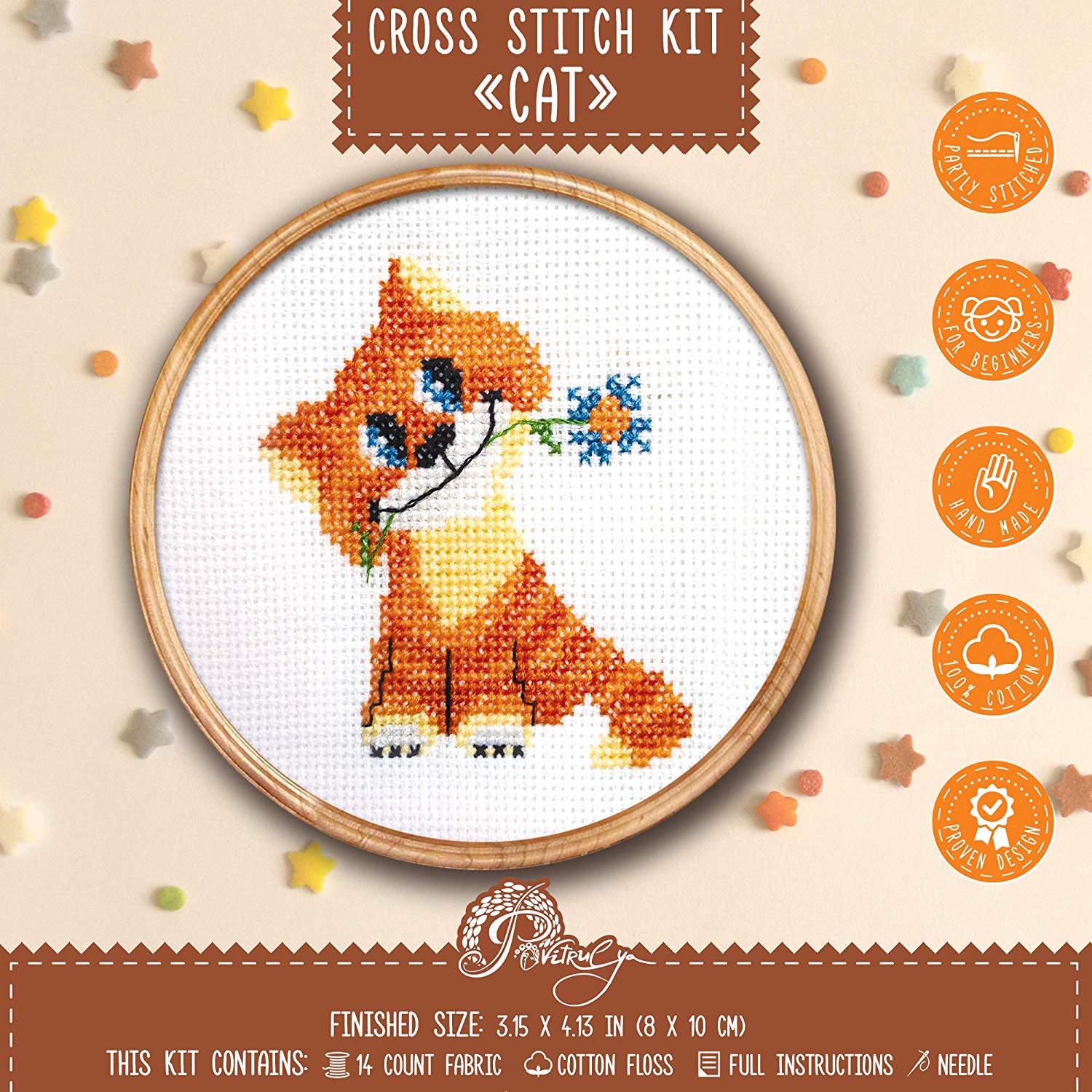 Cat Cross Stitch Kit for Beginners by Povitrulya - Sew Homegrown
