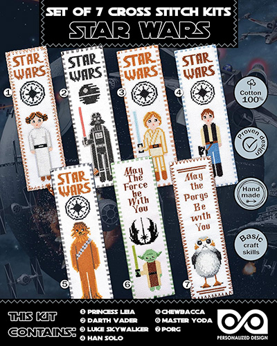 Cross Stitch Kits 'Star Wars' - Set 7-in-1 - DIY Hand Embroidery Bookmarks with Patterns
