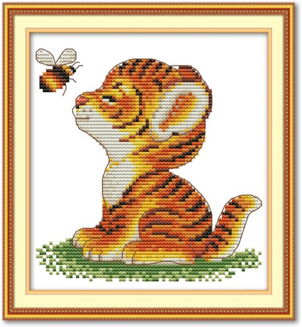 Printed Cross Stitch Kits – Stitch Supplies Needlework Tiger and Bee